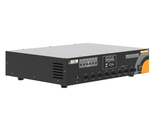 Roxton MZA-240 МР3-плеер-USB-SD-FM-тюнер-усилитель 240 Вт, 3 микр./2 лин. входа, ИК-пульт ДУ, 6 зон